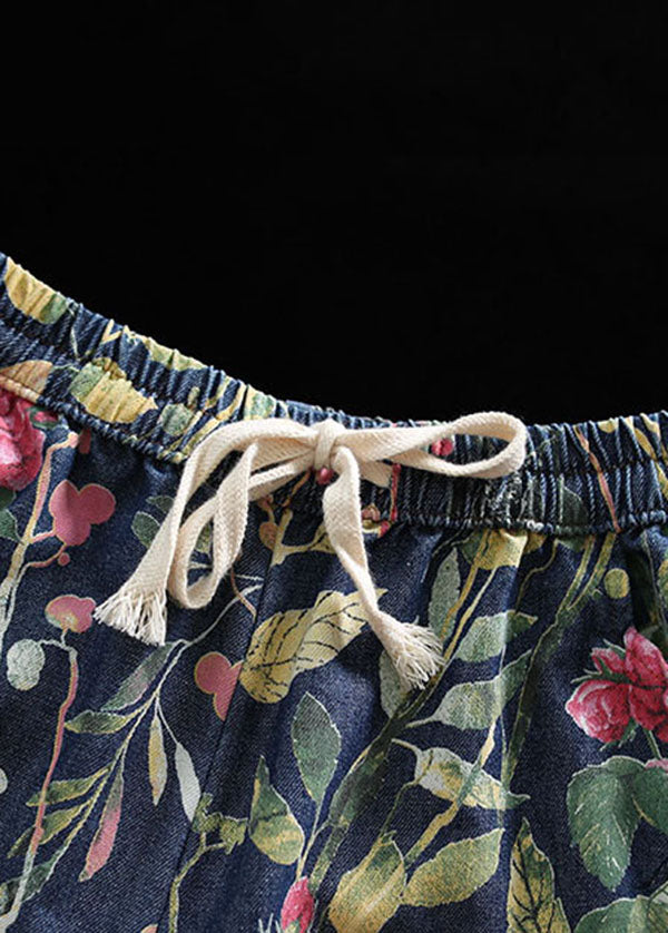 Stilvolle Kordelzug-Taschen drucken Baumwoll-Denim-Hosen im Sommer