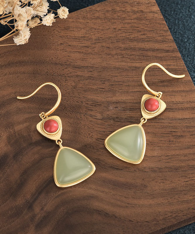 Stylish Gold Ancient Gold Agate Jade Drop Earrings