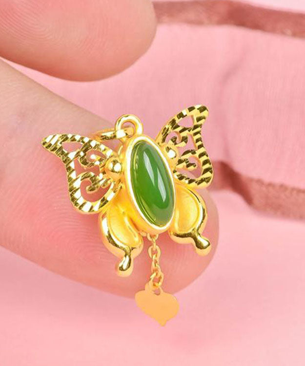 Stylish Gold Asymmetricar Overgild Inlaid Jade Butterfly Pendant Necklace