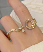 Stylish Gold Copper Inlaid Zircon Pearl Circle Hollow Out Two Piece Set Rings Rings