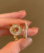 Stylish Gold Copper Inlaid Zircon Pearl Circle Hollow Out Two Piece Set Rings Rings