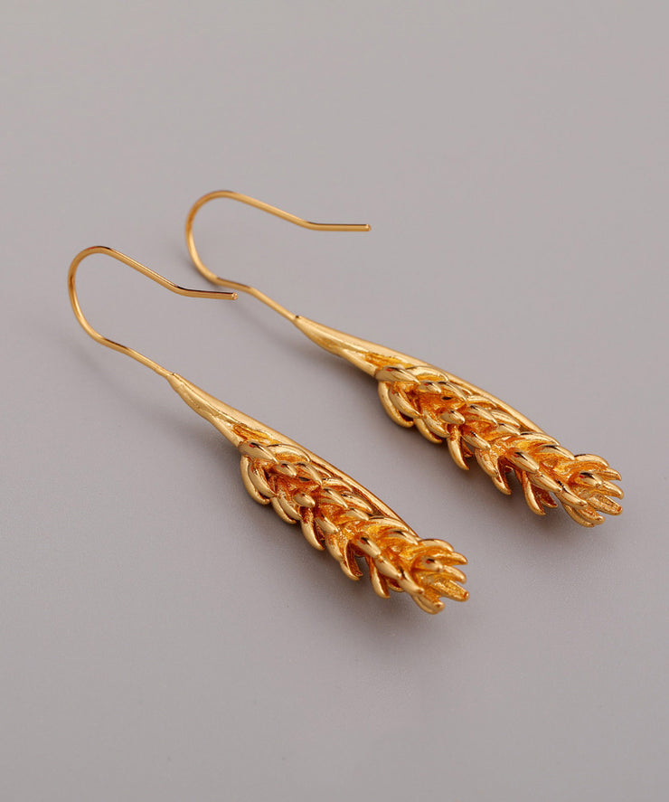 Stylish Gold Copper Overgild Ear Of Wheat Drop Earrings