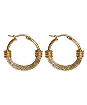 Stylish Gold Stainless Steel Circle Hollow Out Hoop Earrings