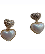 Stylish Gold Sterling Silver Alloy Zircon Pearl Love Drop Earrings