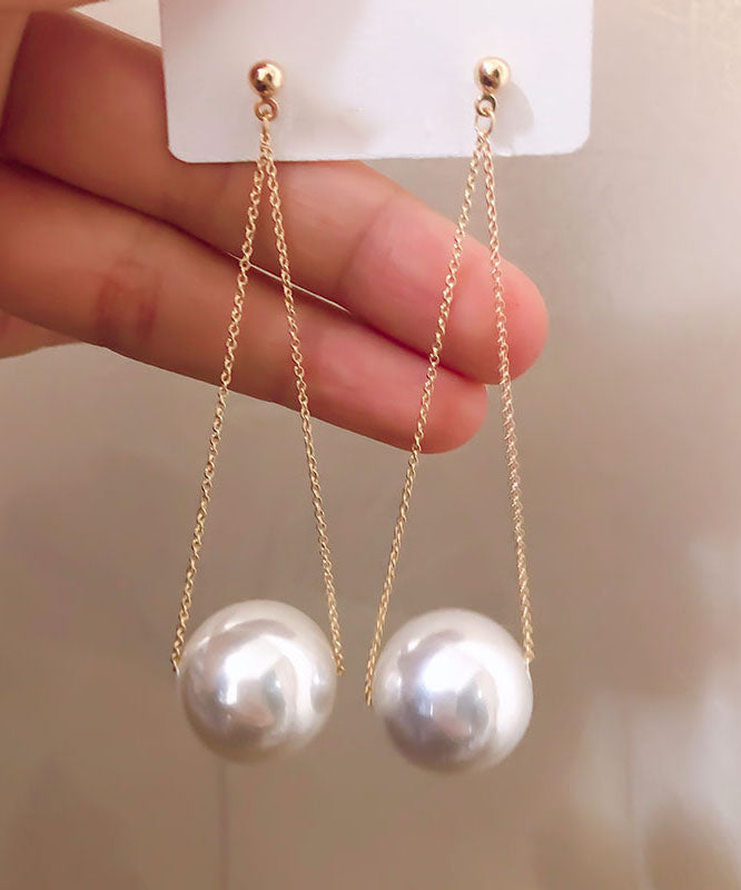 Stylish Gold Sterling Silver Overgild Pearl Draping Drop Earrings