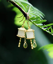 Stylish Gold The Sunflowers Silver Patchwork Jade Earrings