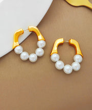 Stylish Gold White Colour Patchwork Copper Glass Pearl Hoop Earrings