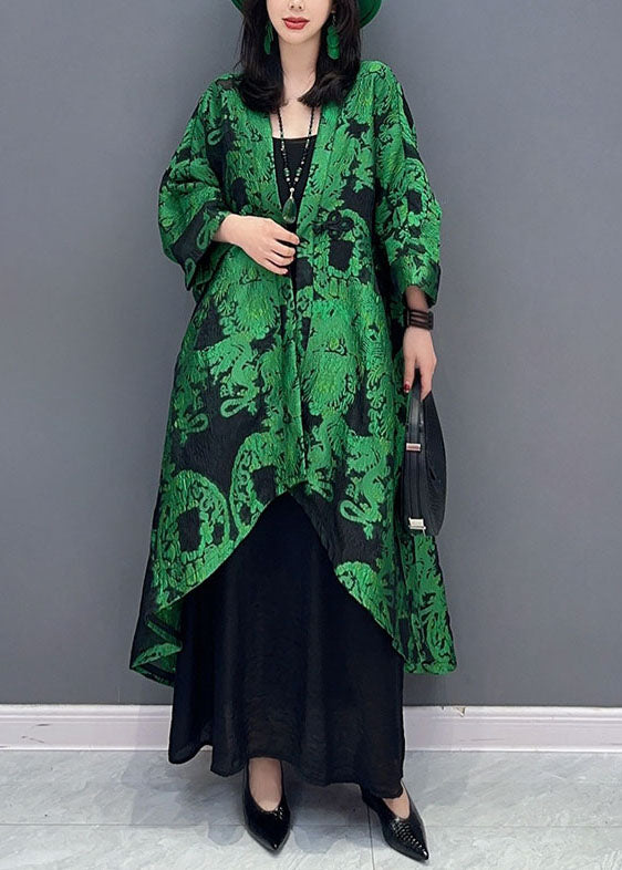 Stylish Green Asymmetrical Jacquard Patchwork Cotton Cardigans Summer
