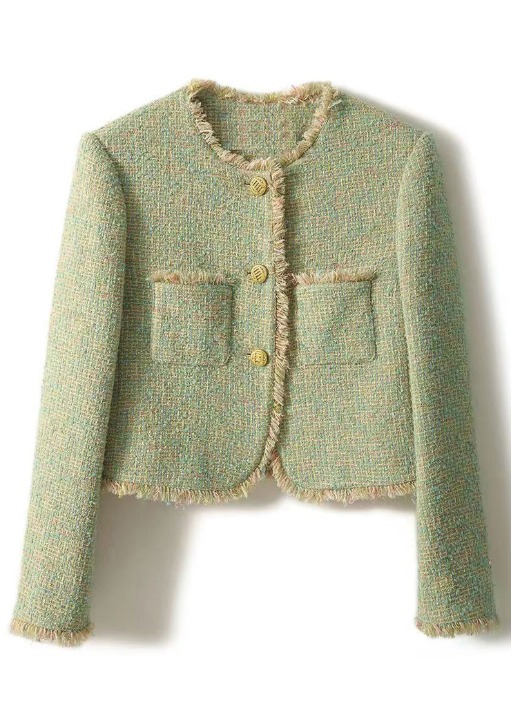 Stylish Green Button Pockets Patchwork Cotton Coats Fall