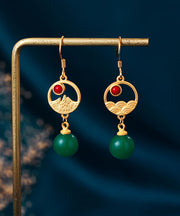 Stylish Green Dissymmetry Inlaid Agate Pearl Hoop Earrings
