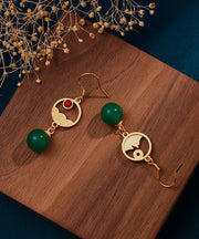 Stylish Green Dissymmetry Inlaid Agate Pearl Hoop Earrings