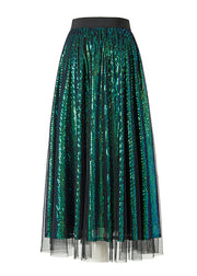 Stylish Green Elastic Waist Sequins Tulle A Line Skirt Spring