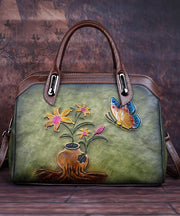 Stilvolle Handtasche aus grünem Jacquard-Kalbsleder