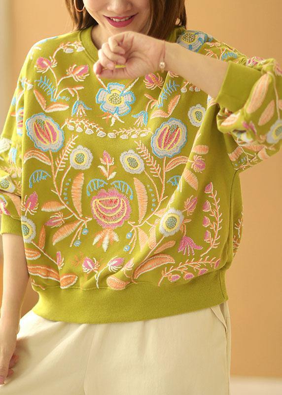 Stylish Green Loose O-Neck Print Fall Sweatshirts - SooLinen