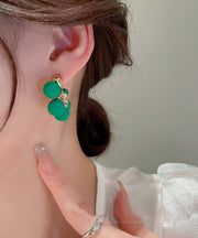 Stylish Green Metal Overgild Ball Hoop Earrings