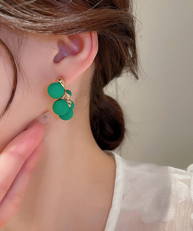 Stylish Green Metal Overgild Ball Hoop Earrings