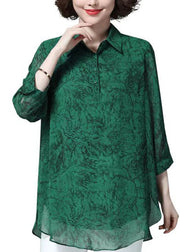 Stylish Green Peter Pan Collar Patchwork Chiffon Shirt Tops Bracelet Sleeve