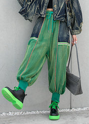 Stylish Green Pockets Patchwork Drawstring Harem Pants Spring