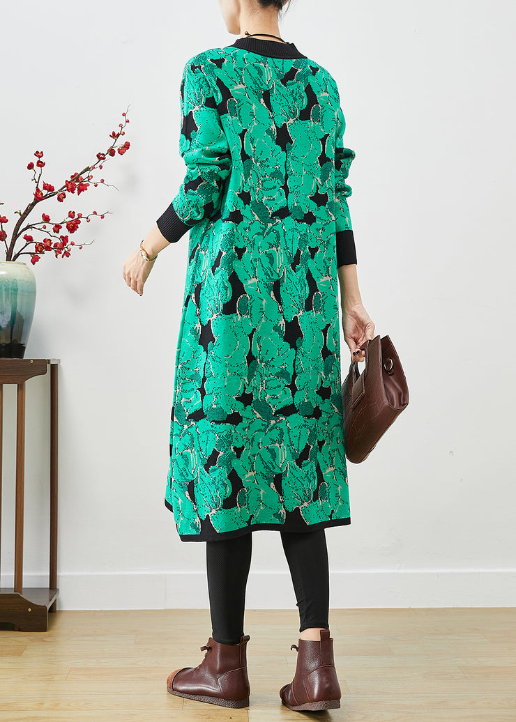 Stylish Green Print Give Scarf Knit Vacation Dresses Fall