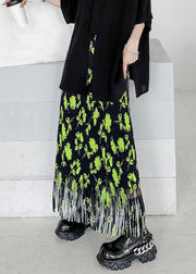 Stylish Green Print Tasseled Patchwork Cotton Maxi Skirts Summer