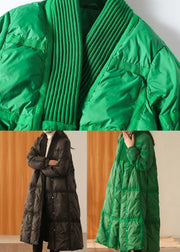 Stylish Green V Neck Knit Patchwork Duck Down Down Coats Winter