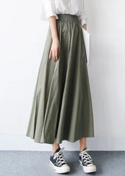 Stylish Green Wrinkled Patchwork Exra Large Hem Cotton Skirts Summer