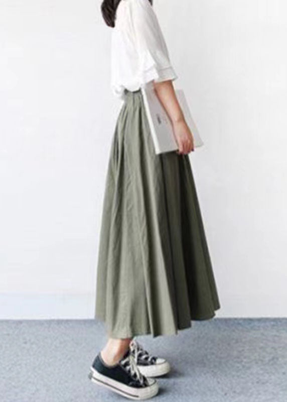 Stylish Green Wrinkled Patchwork Exra Large Hem Cotton Skirts Summer