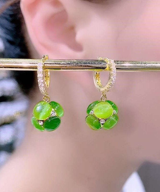 Stylish Green Zircon Opal Hoop Earrings