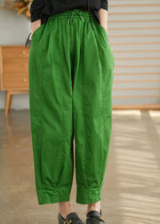Stilvolle grüne elastische Taille Kordelzug Taschen Baumwolle Haremshose Frühling