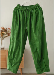 Stilvolle grüne elastische Taille Kordelzug Taschen Baumwolle Haremshose Frühling