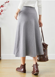 Stylish Grey Elastic Waist Exra Large Hem Cotton Skirt Fall