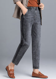 Stilvolle graue, elastische Taillentaschen, vertikal gestreifte Haremshose aus Baumwolle für Damen im Sommer