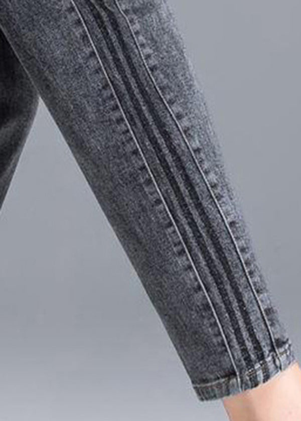 Stilvolle graue, elastische Taillentaschen, vertikal gestreifte Haremshose aus Baumwolle für Damen im Sommer