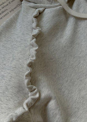 Stylish Grey Hooded Ruffled Cotton Sweatshirt Streetwear Spring