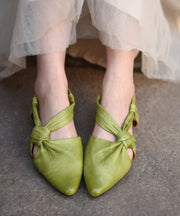 Stylish Hollow Out Splicing Water Sandals Green Cowhide Leather Pointed Toe