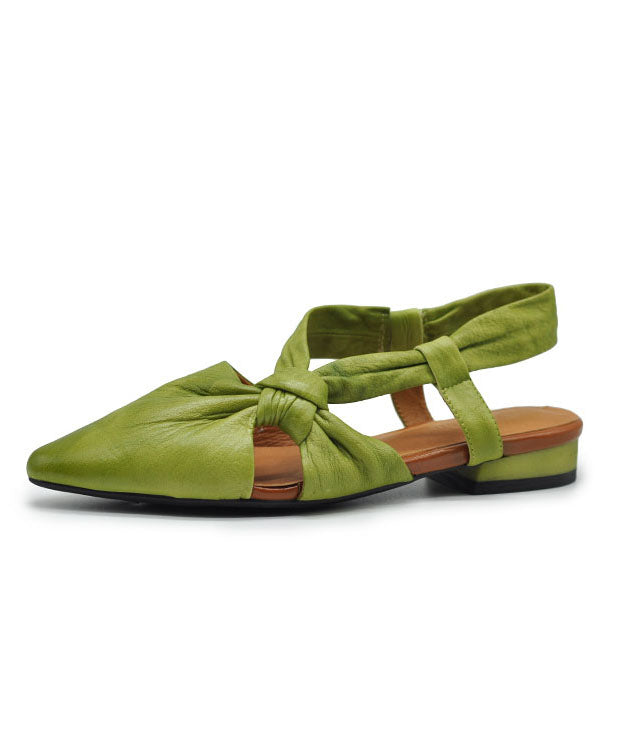 Stylish Hollow Out Splicing Water Sandals Green Cowhide Leather Pointed Toe