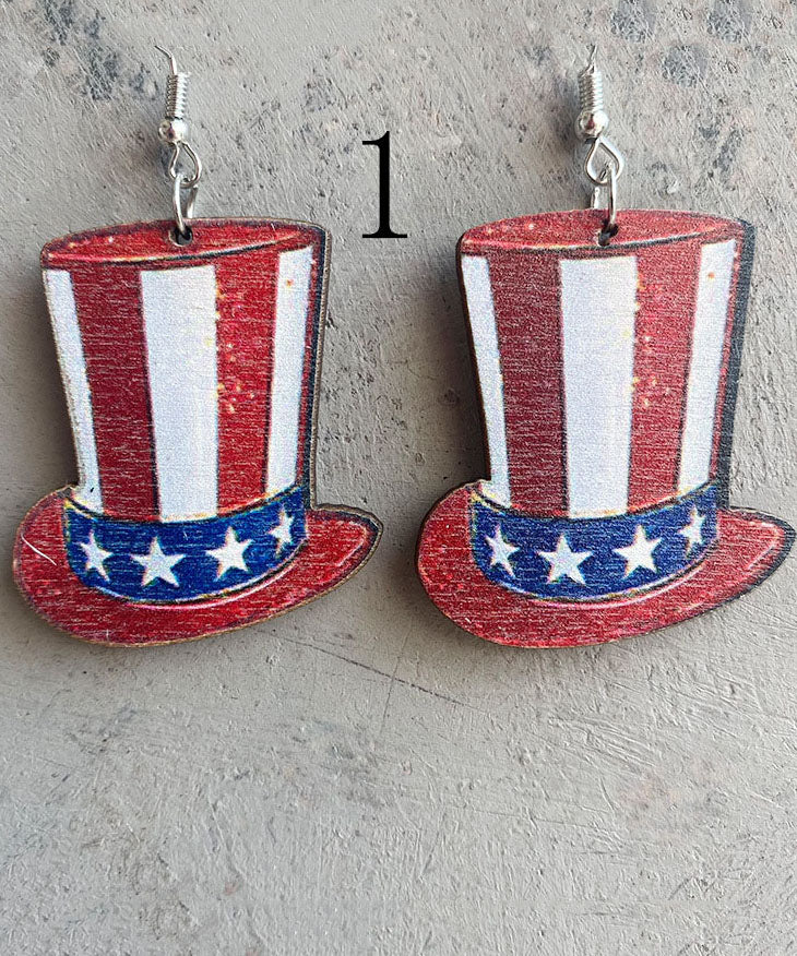Stylish Independence Day Theme Print Fine Wooden Earrings Ornaments