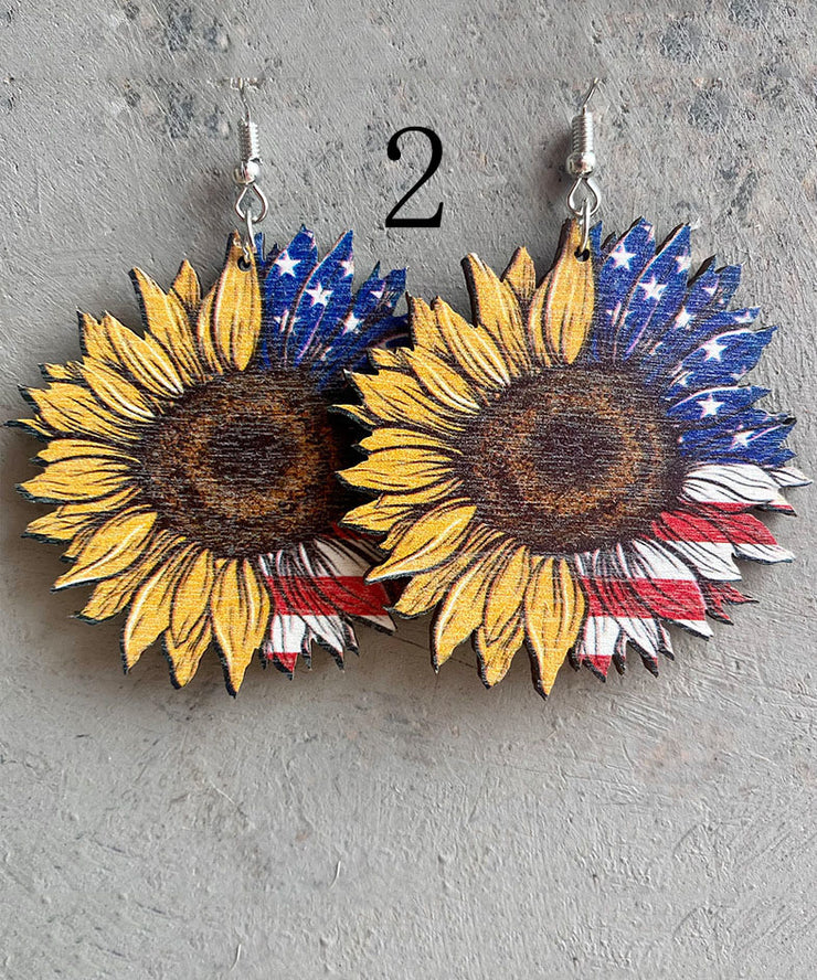 Stylish Independence Day Theme Print Fine Wooden Earrings Ornaments