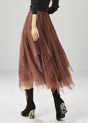 Stylish Khaki Asymmetrical Exra Large Hem Tulle Skirt Fall