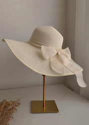 Stylish Khaki Bow Straw Woven Floppy Sun Hat