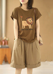 Stilvolle khakifarbene elastische Taillentaschen einfarbige Baumwoll-Shorts mit weitem Bein Sommer