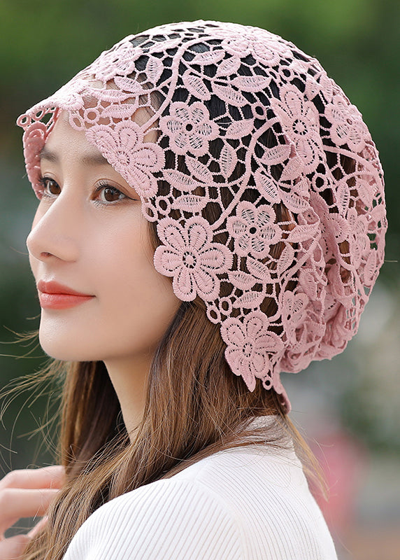 Stylish Khaki Floral Hollow Out Lace Bonnie Hat