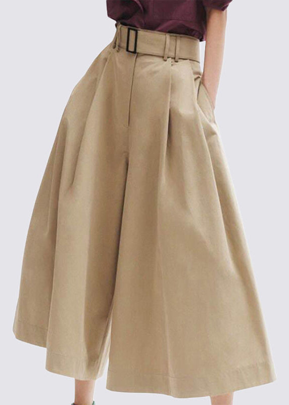 Stylish Khaki High Waist Pockets Cotton Pants Skirt Summer