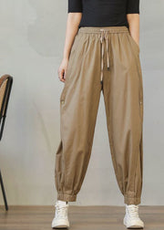 Stylish Khaki Oversized Patchwork Cotton Harem Pants Spring