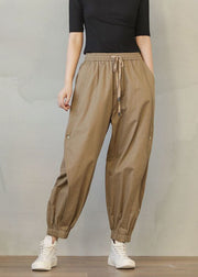 Stylish Khaki Oversized Patchwork Cotton Harem Pants Spring