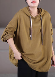 Stilvolles Khaki-Patchwork-Sweatshirt mit Kordelzug und langen Ärmeln