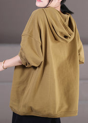 Stylish Khaki Patchwork Drawstring Hooded Sweatshirt Long Sleeve