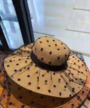Stylish Khaki Patchwork Tulle Veil Straw Woven Floppy Sun Hat