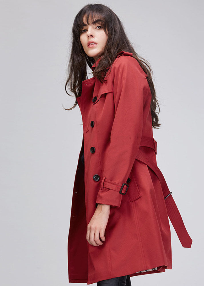 Stylish Red Double Breasted Trench Coat