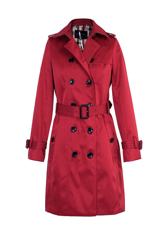 Stylish Red Double Breasted Trench Coat